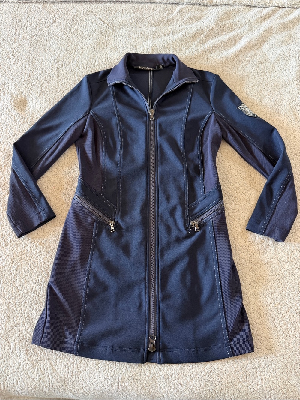 Marc Aurel Navy Long-Sleeve Zip Front Dress Size 38 Medium